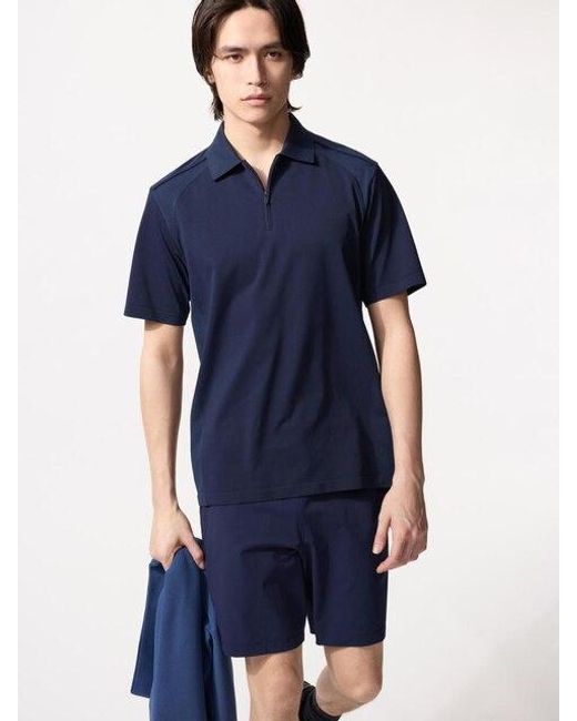 Uniqlo Blue Dry-Ex Half-Zip Polo Shirt for men