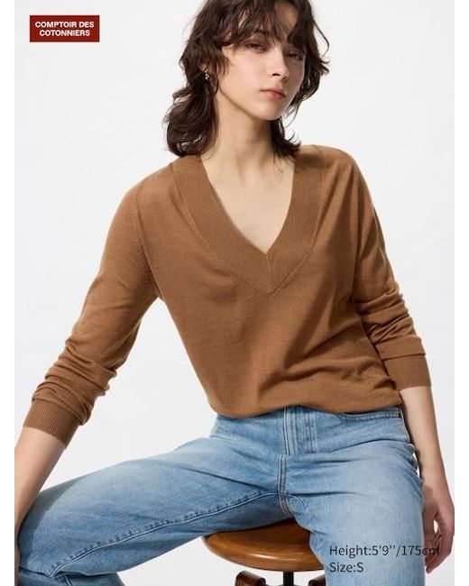 Uniqlo Blue Merino Silk V Neck Jumper