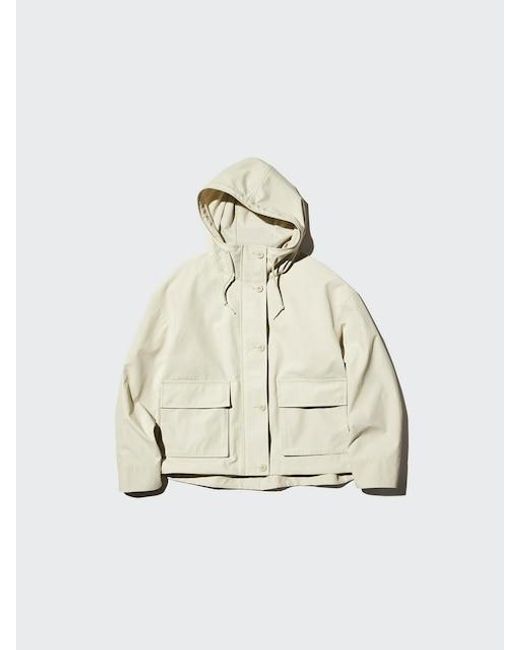 Uniqlo White Utility Cotton Blend Parka