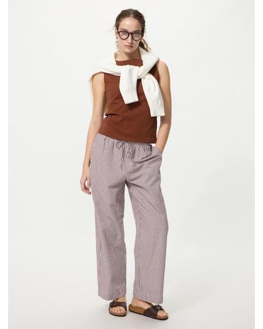 Uniqlo White Easy Trousers (Gingham)