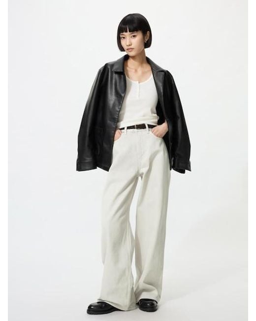 Uniqlo White High Rise Wide Jeans