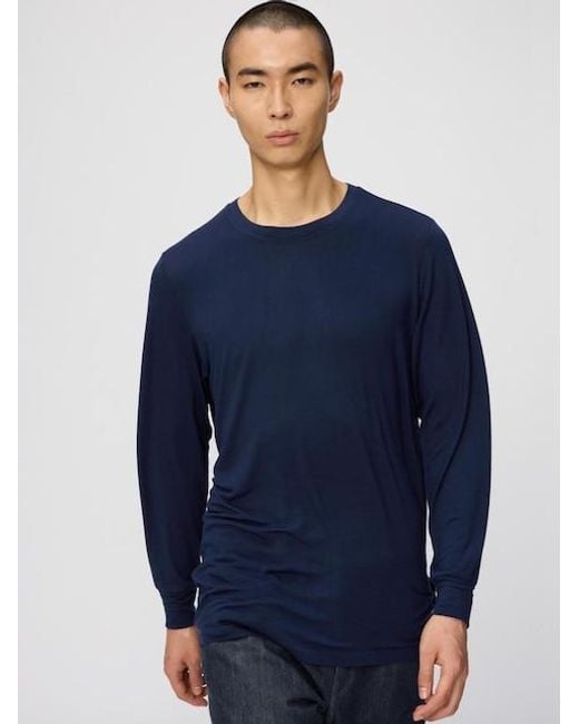 Uniqlo Blue Heattech Extra Warm Cashmere Blend Crew Neck T-Shirt (Long Sleeve) for men
