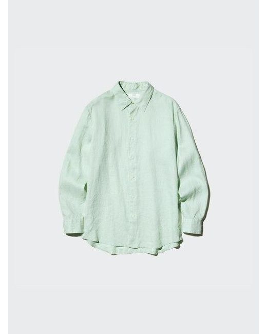 Uniqlo Blue 100% Premium Linen Shirt for men