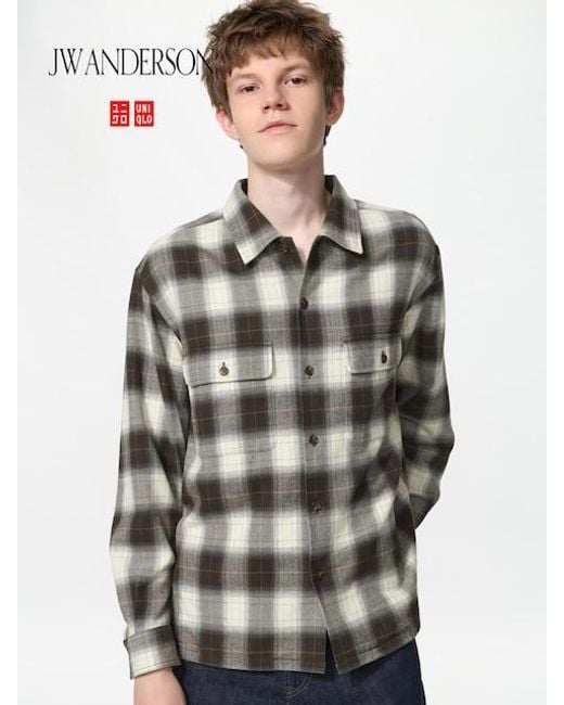 Uniqlo Gray Flannel Shirt (Checked) for men