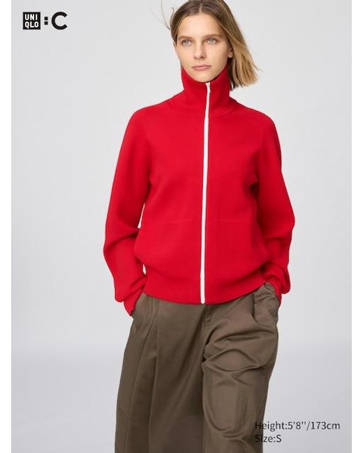 Uniqlo Red Milano Ribbed Full-Zip Cardigan