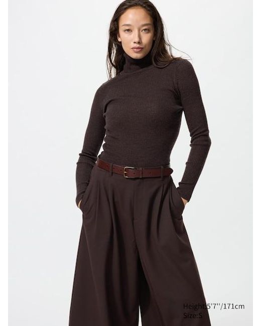 Uniqlo Brown 100% Merino Ribbed Turtleneck Jumper