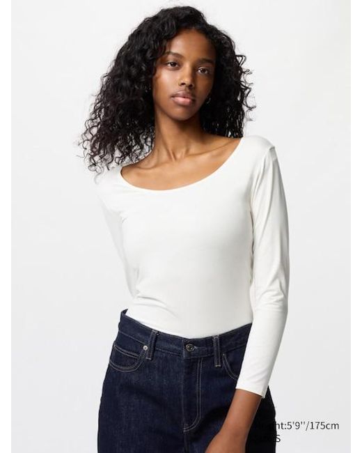 Uniqlo White Heattech Thermo Langarmshirt (Weiter Rundhals)