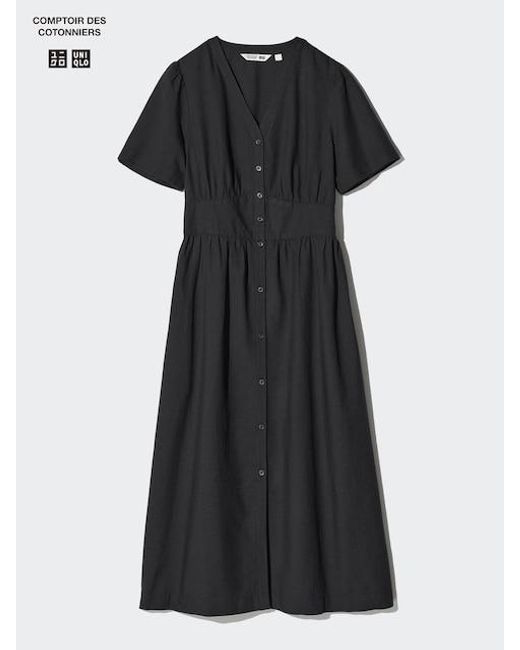 Vestito Misto Lino Scollo A V di Uniqlo in White