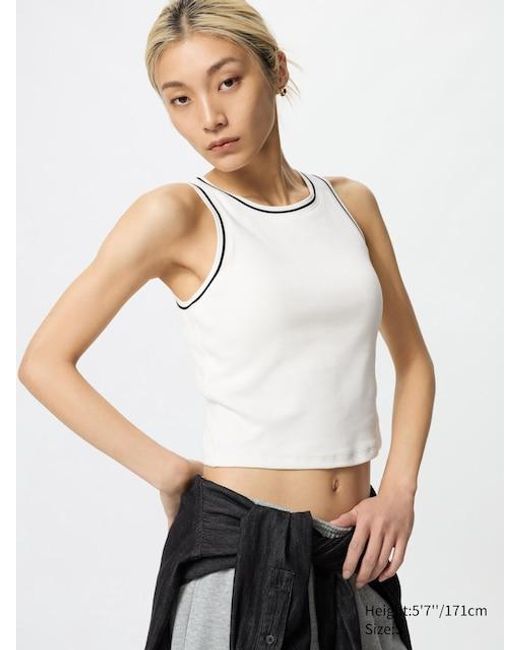 Uniqlo White Ribbed Cropped Sleeveless Bra Top (Line)