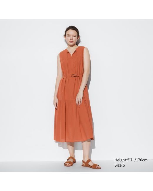 Uniqlo Orange Ärmelloses leichtes baumwolle kleid