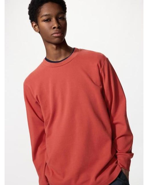 Uniqlo Red Soft Brushed Crew Neck T-Shirt (Long Sleeve) for men