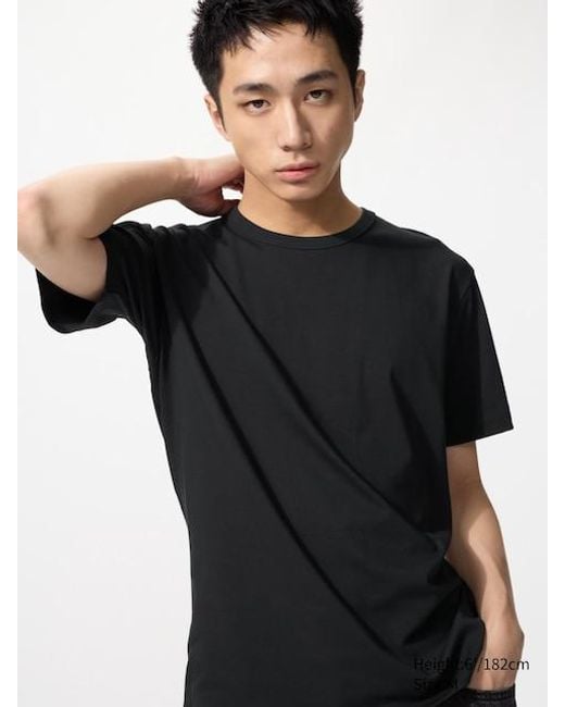 Uniqlo Black Airism Cotton Crew Neck T-Shirt for men
