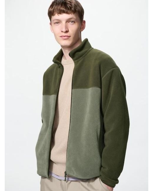 Uniqlo Green Fleece Full-Zip Jacket (Colour Block) for men