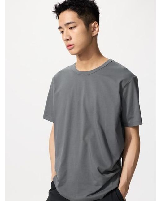Uniqlo Gray Airism Cotton Crew Neck T-Shirt for men