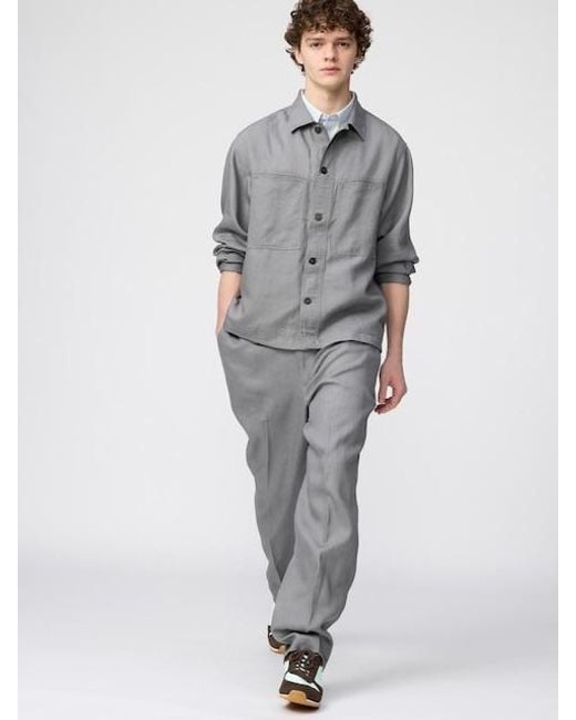 Uniqlo Gray 100% Premium Linen Wide Trousers for men