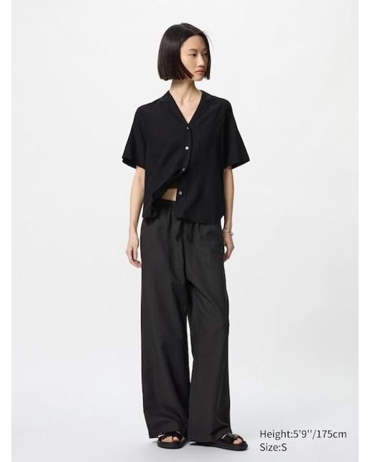 Uniqlo Black Easy Hose (Leinenmix, Lang)