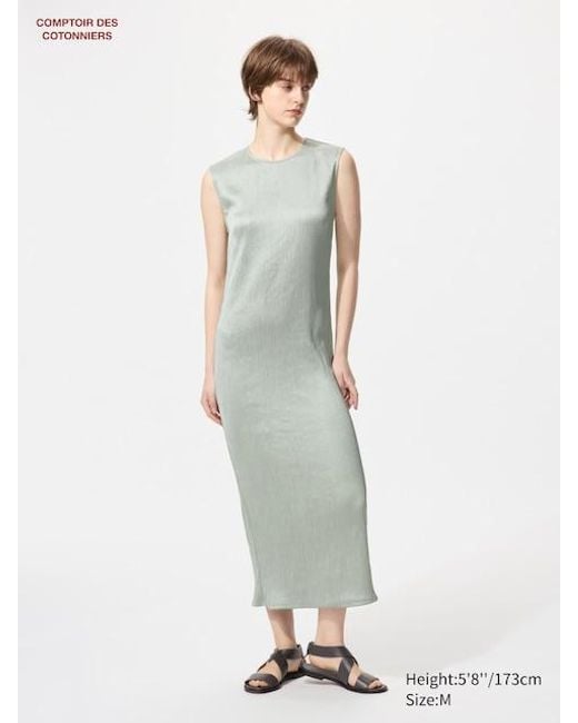 Uniqlo White Satin Kleid (Ärmellos, Lang)