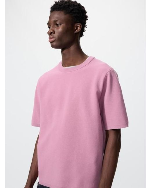 Uniqlo Pink Washable Milano Ribbed Knitted T-Shirt for men