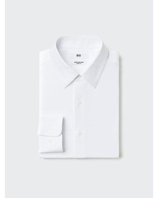Uniqlo White Super Non Iron Slim Fit Jersey Shirt (Regular Collar) for men