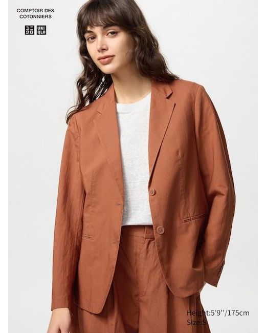 Giacca Blazer Misto Lino di Uniqlo in Brown