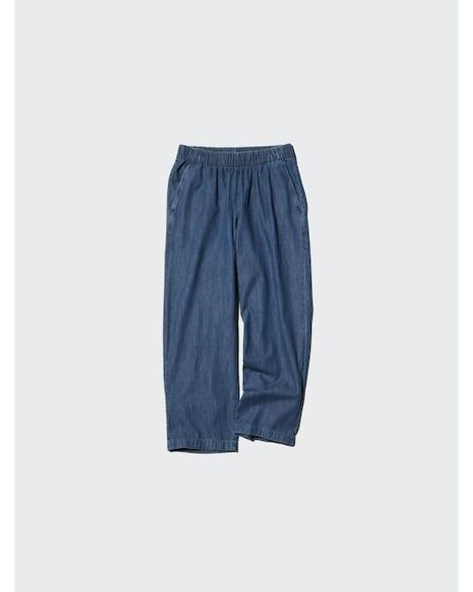 Uniqlo Blue Cotton Relaxed Ankle Trousers (Denim)