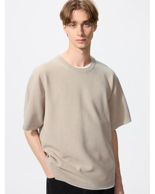 Uniqlo Natural Washable Milano Ribbed Knitted T-Shirt for men