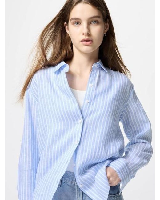 Uniqlo Blue 100% Premium Linen Shirt (Striped)