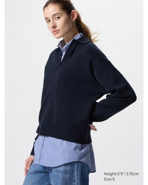 Maglione Cotone Con Colletto di Uniqlo in Blue