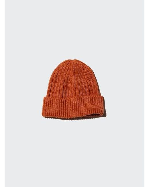 Uniqlo Orange Heattech Beanie (Ribbed) for men