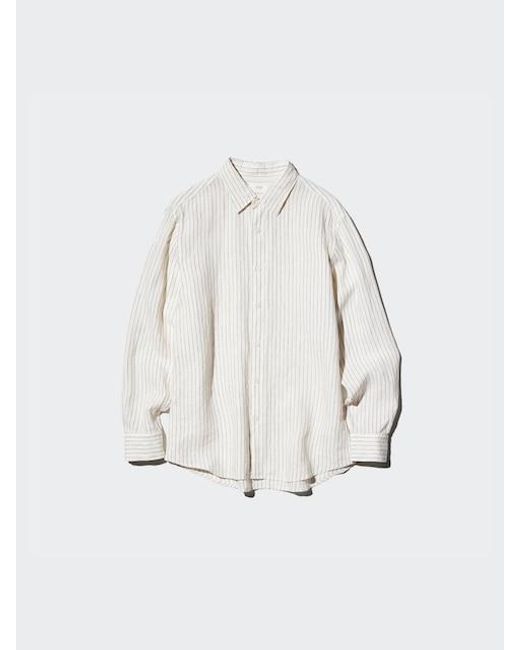Uniqlo White 100% Premium Linen Shirt (Stripe) for men
