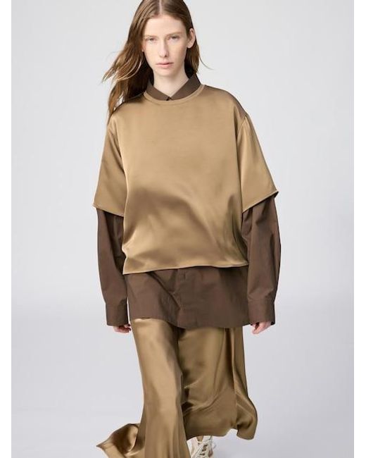 Uniqlo Natural Satin Oversized Short Blouse (Half Sleeve)