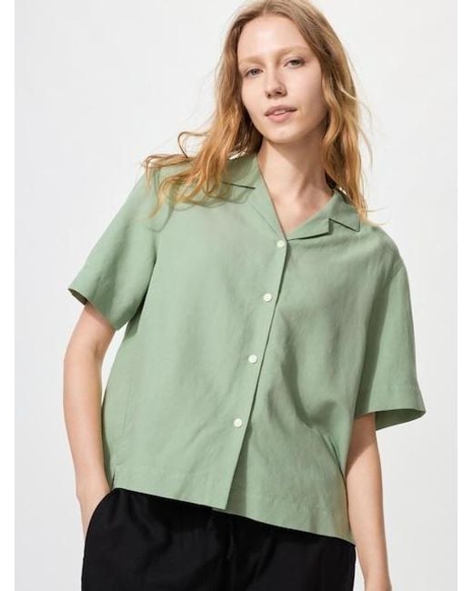 Uniqlo Green Linen Blend Open Collar Shirt (Short Sleeve)