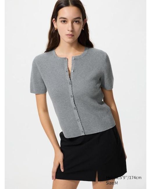Uniqlo Gray Scalloped Crew Neck Cardigan (Short Sleeve)