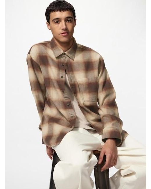 Uniqlo Brown Flannel Shirt (Regular Collar, Check) for men