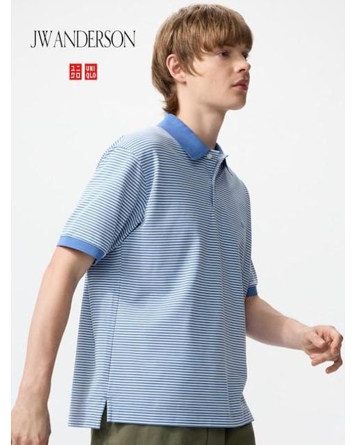 Uniqlo Blue Dry Piqué Polo Shirt (Narrow Striped) for men