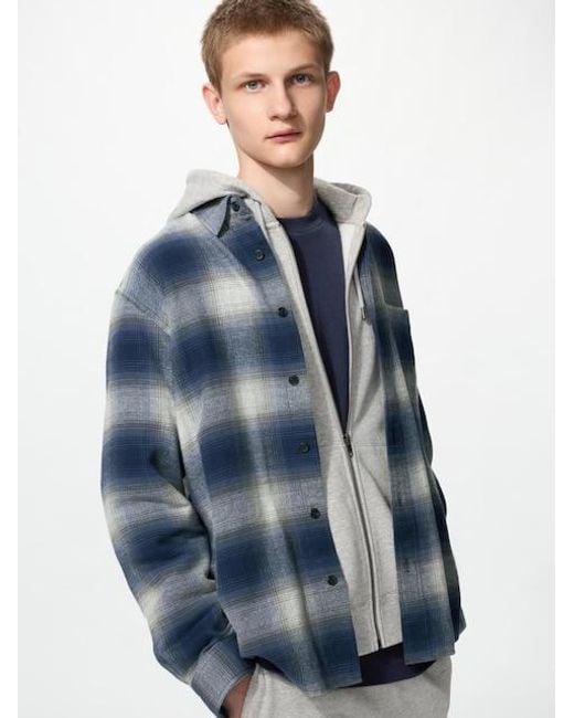 Uniqlo Blue Flannel Shirt (Regular Collar, Check) for men