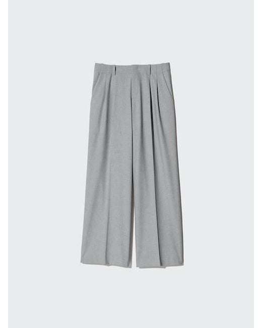 Uniqlo Gray Smart Pleated Wide Trousers for men