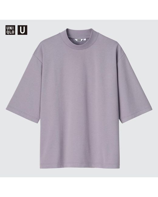 Uniqlo U oversized airism baumwolle halbarm t-shirt mit stehkragen in Purple für Herren