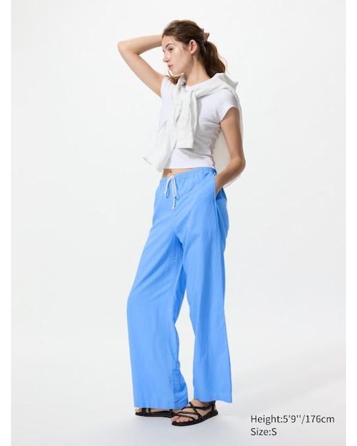 Uniqlo Blue Linen Blend Easy Trousers (Longer)