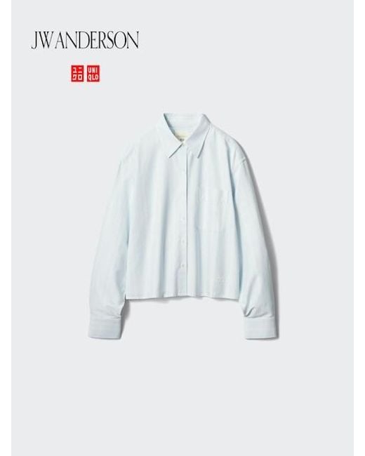 Uniqlo White Oxford Boxy Shirt (Striped) for men