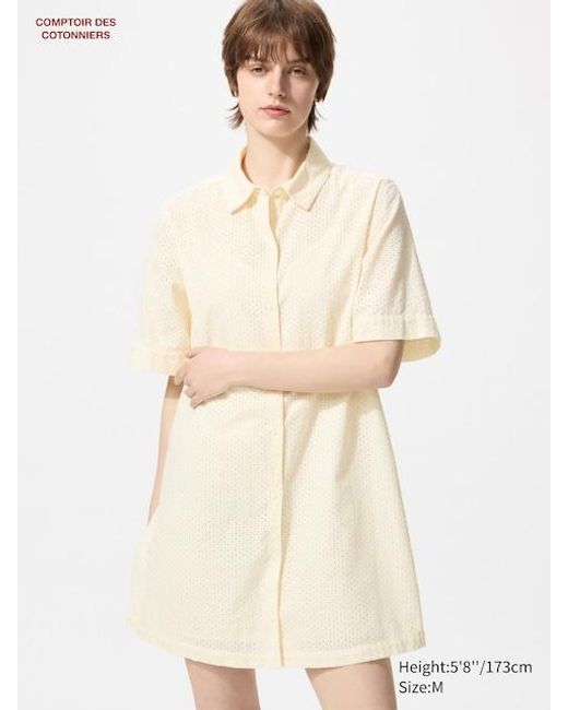 Vestito Corto Cotone Ricamato Maniche Corte di Uniqlo in Natural