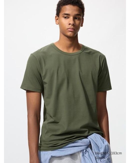 Uniqlo Green Airism Cotton Crew Neck T-Shirt for men