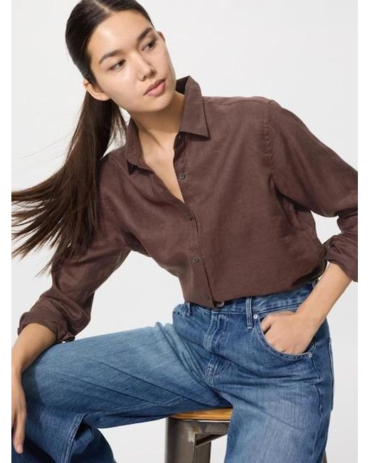 Uniqlo Brown 100% Premium Linen Shirt