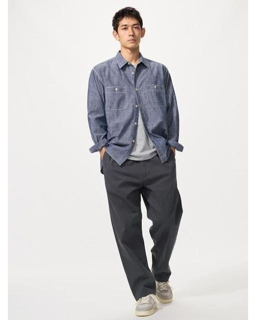 Uniqlo Blue Stretch Easy Ankle Trousers for men