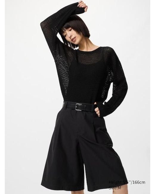 Uniqlo Black 3D Knit Seamless Mesh Crew Neck Jumper