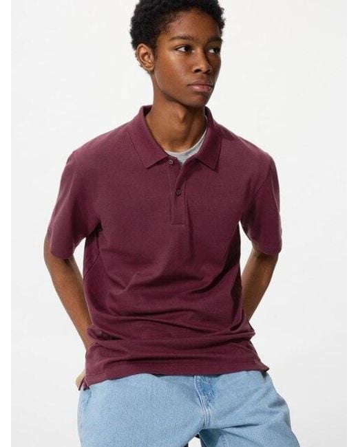 Uniqlo Purple Airism Cotton Piqué Polo Shirt for men