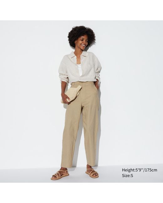 Uniqlo Natural Leinen baumwolle hose (tapered fit, lang)