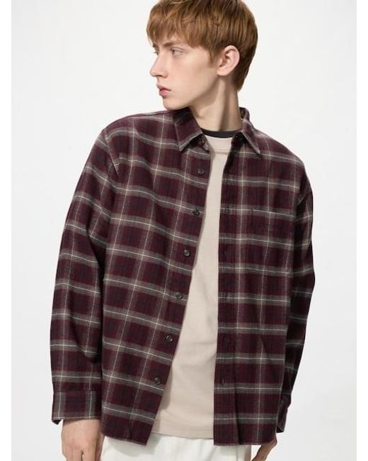 Uniqlo Brown Flannel Shirt (Regular Collar, Checked) for men
