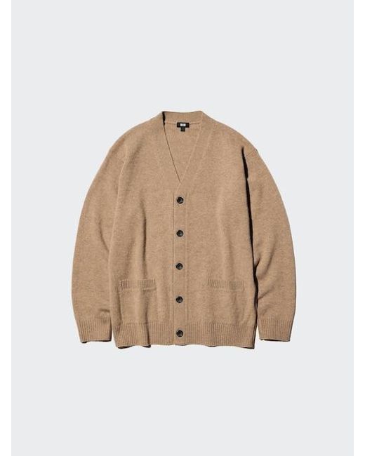 Uniqlo Natural 100% Lambswool V Neck Cardigan for men