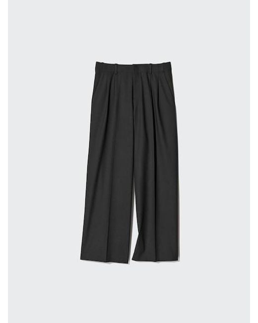 Uniqlo Black Smart Pleated Wide Trousers for men